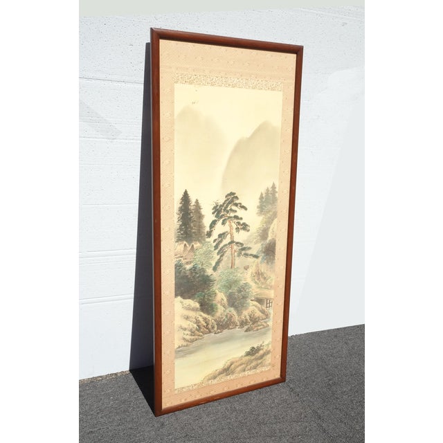 Tall Vintage Japanese Panel Screen Picture Forest Landscape and Signed For Sale - Image 4 of 18