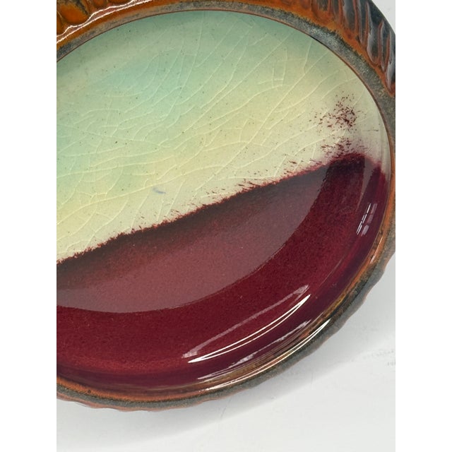 Vintage Studio Pottery Catchall Dish, Oxblood and Crackle Celadon Split Glaze, Signed For Sale - Image 4 of 5