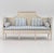A useful and understated Swedish Gustavian sofa/bench. Later painted in a light grey blue and upholstered ina blue stripe...