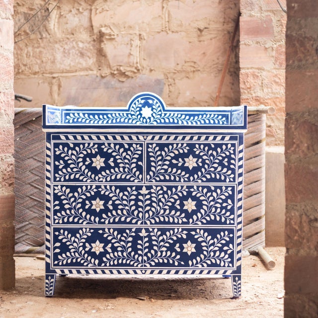 Arabesque Blue Inlay Dresser & Changing Table by House of Jaipur For Sale - Image 9 of 10