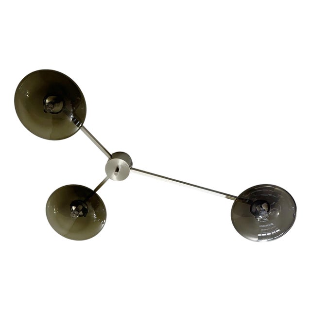 Trio Satin Nickel Smoky Glass Flush Mount by Fabio LTD For Sale
