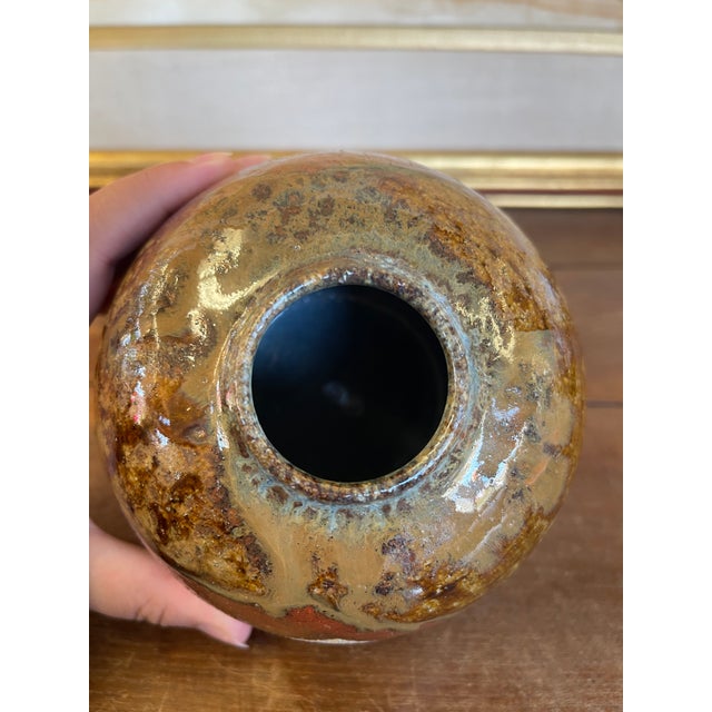 1970s Vintage Studio Pottery Vase, Signed and Dated 1998, Rounded Form With Drip Glaze For Sale - Image 5 of 9