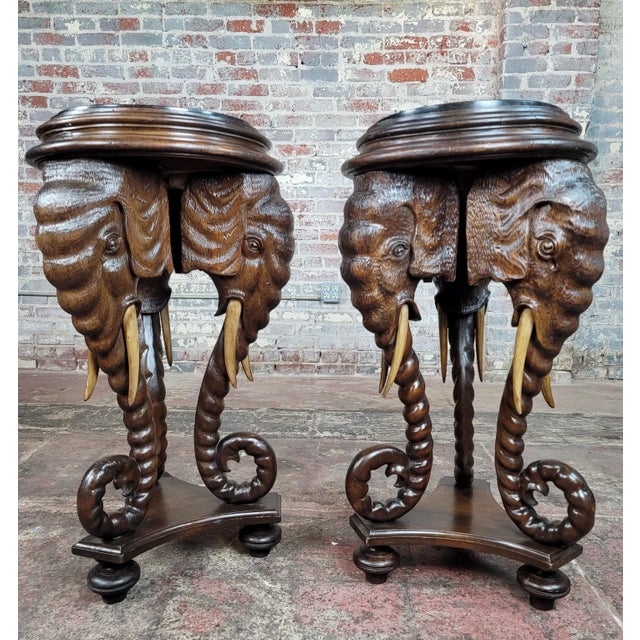 19th Century Elephant Side Tables Carved Walnut -A Pair For Sale - Image 9 of 13