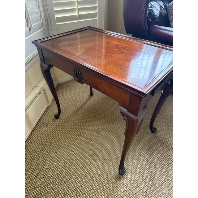 Vintage Mahogany Shell Carved Queen Anne Style Tea Table Attributed to Hickory Chair For Sale - Image 15 of 15