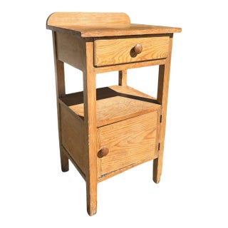 Vintage Pine Side Table With Drawer, Cabinet, and Shelf For Sale