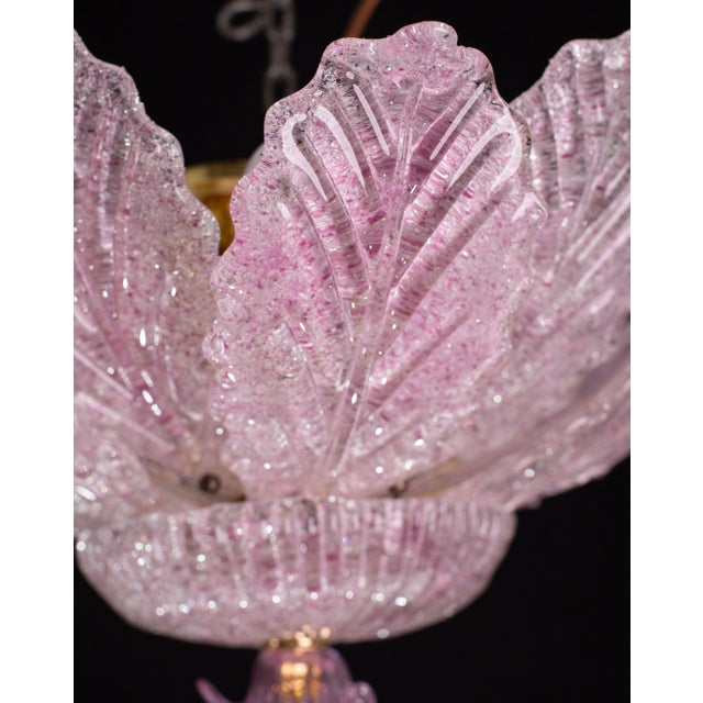 Ballarò Italian Pink Murano Glass Leaves Ceiling Light or Flush Mount, 1970s For Sale - Image 11 of 12