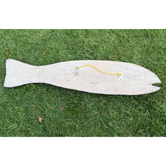 White Vintage Hand-Carved Coastal Folk Art Fish Wall Sculpture For Sale - Image 8 of 12