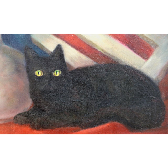 1940s Mid Century Still Life Painting of Black Cat and Vase, Signed, 1940s by Joseph Tanous For Sale - Image 5 of 6