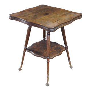 Antique Eastlake Quartersawn Oak Square 2 Tier Eagle Claw Foot Parlor Table For Sale