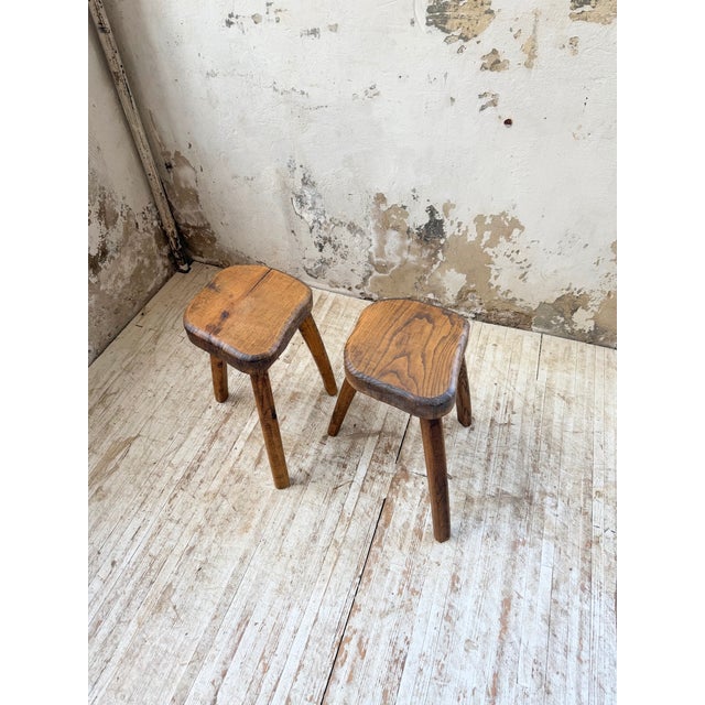 Vintage Oak Stools by Henri Bataille, 1950s, Set of 2 For Sale - Image 15 of 18