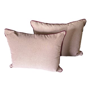 Pair of Blush Pink Throw Pillows With Contrasting Piping. For Sale