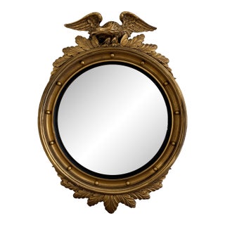 Mid-Century American Federal Giltwood Eagle Bullseye Convex Mirror For Sale