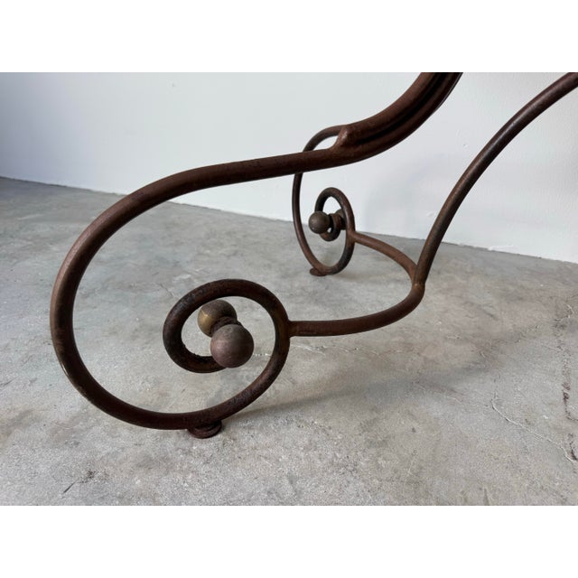 1960s 1960’s French Hollywood Regency Metal & Brass Indoor/Outdoor Dining Table With White Marble Top For Sale - Image 5 of 12