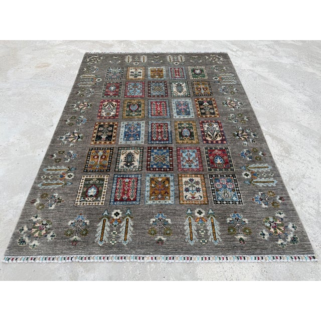 Transitional Garden Panel Area Rug, Hand-Knotted Wool, Bakhtiari Design, 5x8, Gray & Red For Sale - Image 3 of 10