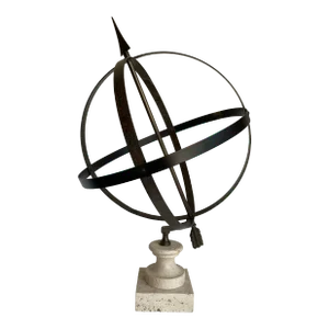 Black Iron Metal Armillary With Arrow on Stone Base