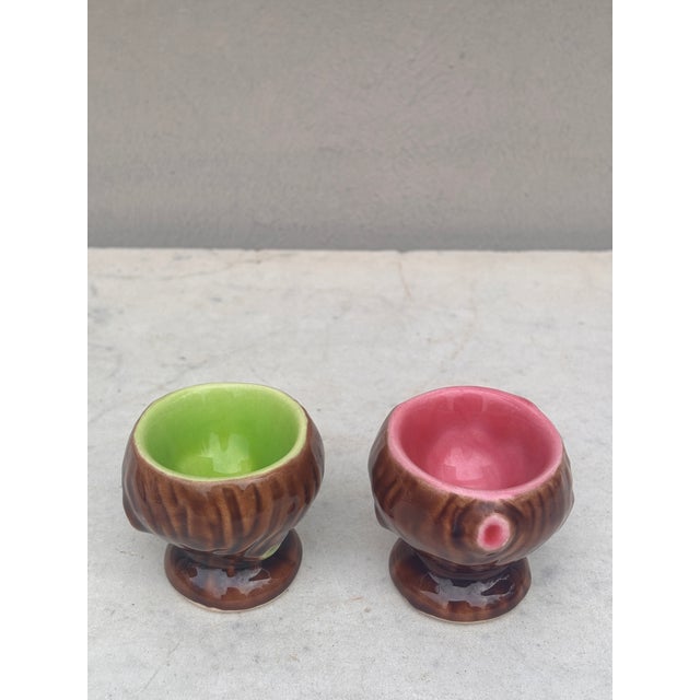 Mid-Century Modern Mid-Century Pair of French Majolica Egg Cup Ferlay Vallauris For Sale - Image 3 of 8