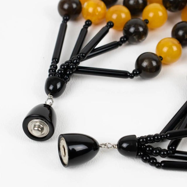 Angela Caputi Tangerine and Black Beaded Multi-Strand Resin Necklace For Sale In Atlanta - Image 6 of 8