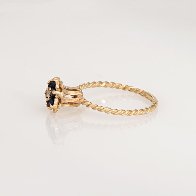 Sapphire Diamond Tulip Ring Sz 5.5 Vintage 14k Yellow Gold Stacking Band Jewelry For Sale - Image 4 of 6