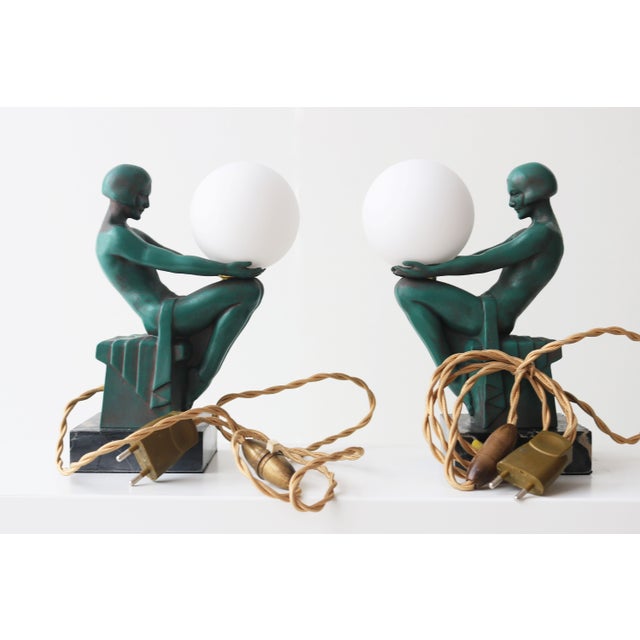 Glass Délassement Table Lamps by Max Le Verrier, 1930, France, Set of 2 For Sale - Image 7 of 14