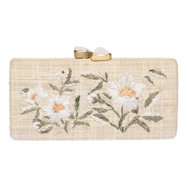 Alessandra Embroidered Long Clutch in White / Natural For Sale