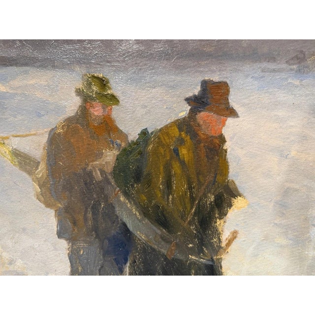 Albert Stagura, Lumberjack in the Snow, Oil Painting on Canvas For Sale - Image 11 of 13