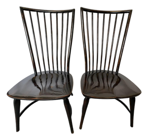 Vintage High Swept Back Windsor Birdcage Chairs in Ebony Finish- A Pair