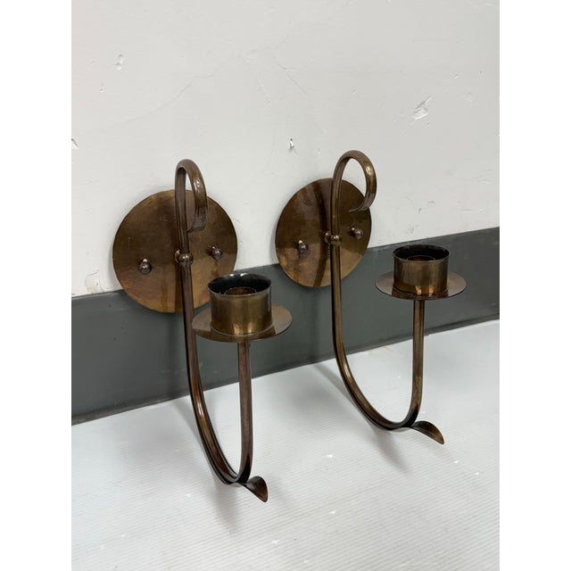 Grag Studios Handcrafted Brass Frame Wall Sconces + Glass Shades, Pair For Sale - Image 4 of 12