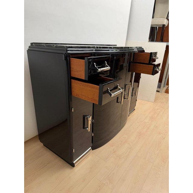 Black Art Deco Sideboard in Black Lacquer, Nickel, Marble, and Mahogany, France, 1930s For Sale - Image 8 of 18