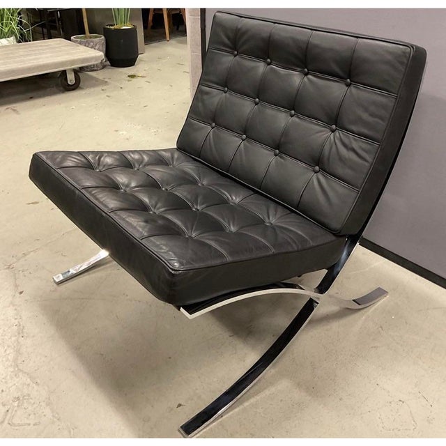 Mid 20th Century In the Style of Ludwig Mies Van Der Rohe for Knoll - A Pair of Barcelona-Style Black and Chrome Chairs For Sale - Image 10 of 11
