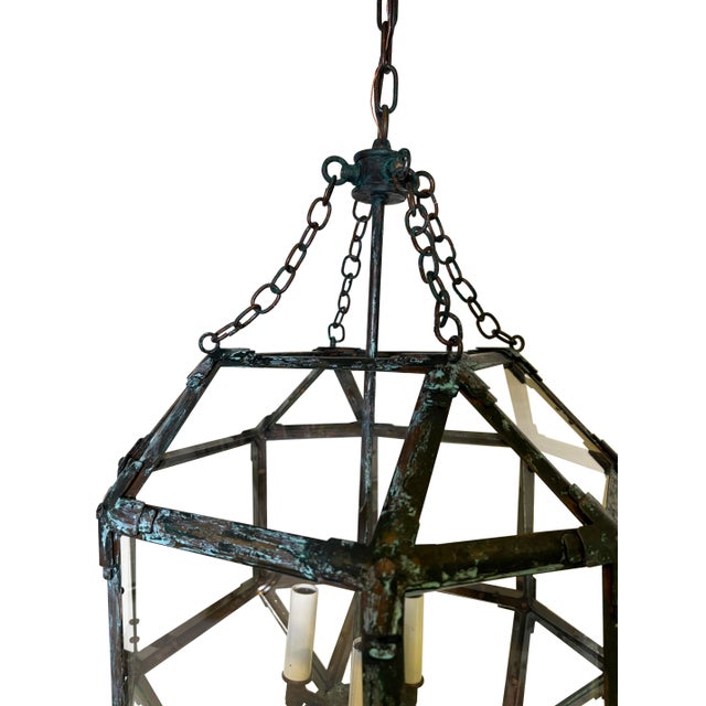 Mid 20th Century Mid 20th Century Octagonal Lantern Chandelier With Verdigris Finish For Sale - Image 5 of 6