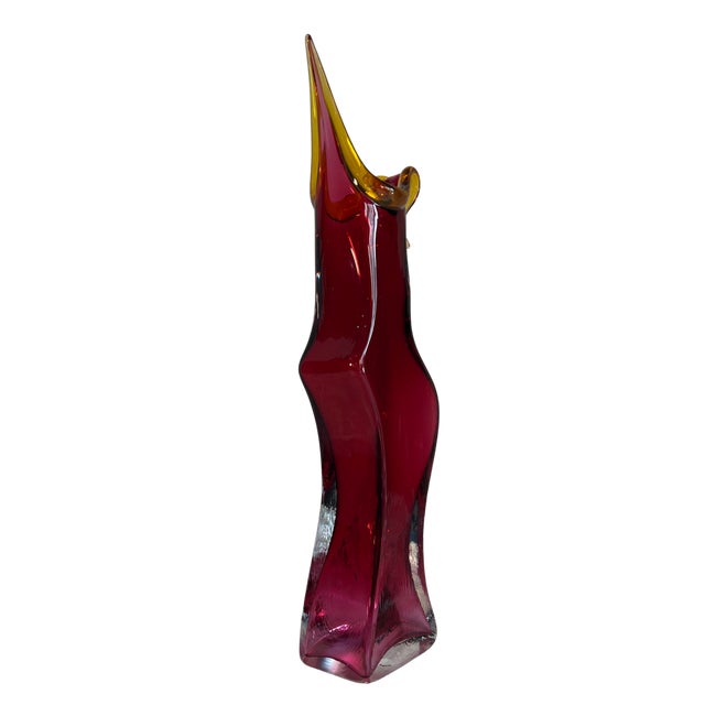 20 In. Tall Signed Young & Constantin Ruby Art Glass Hourglass Pulled Lip Vase For Sale - Image 13 of 18