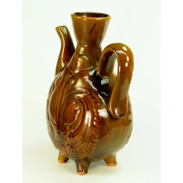 Mid-Century Water Jug Red Ware Earthenware Majolica Rooster Studio Pottery Ewer For Sale In Houston - Image 6 of 13