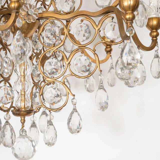 Traditional Gilt Metal Crystal Drop Chandelier For Sale - Image 4 of 10