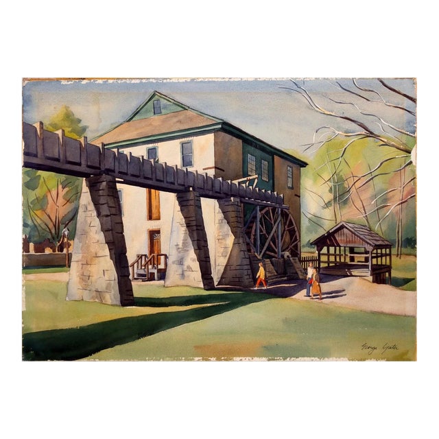 George David Yater The Mill Signed Watercolor Cape Cod School of Art UF 1950s For Sale