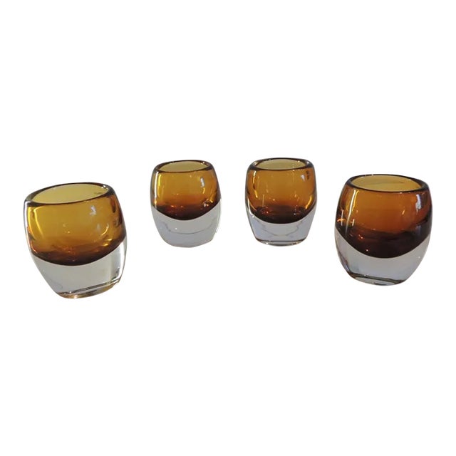 Large Modern Amber Color Votive Holders - Set of 4 For Sale
