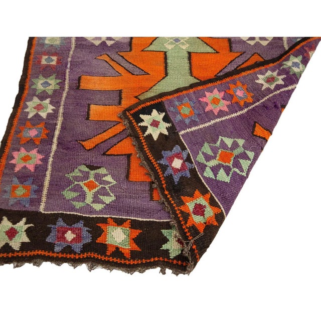 Mid 20th Century Purple & Orange Vintage Kilim Runner For Sale - Image 5 of 7