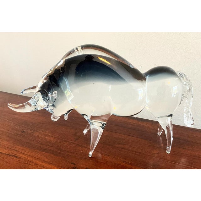 Murano Vintage Formia Murano Blue and Clear Glass Bull Sculpture For Sale - Image 4 of 8