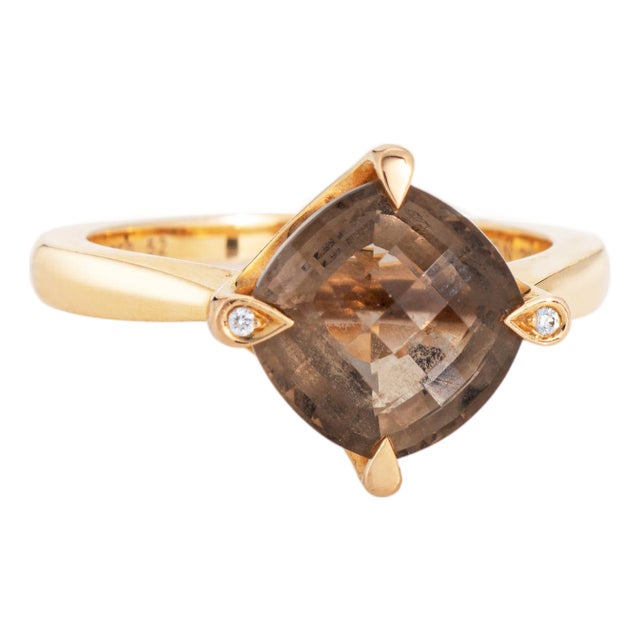 C2008 Cartier Inde Mysterieuse Ring Smoky Quartz Diamond 18k Gold Coa Signed, Size 6 For Sale