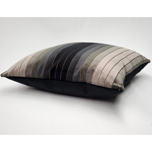 Carbon Stripes Textured Velvet Throw Pillow For Sale - Image 4 of 5