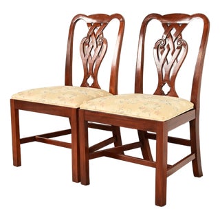 Baker Furniture Georgian Carved Mahogany Side Chairs or Dining Chairs, Pair For Sale