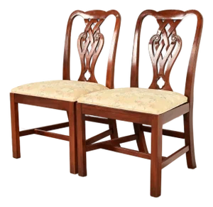 Baker Furniture Georgian Carved Mahogany Side Chairs or Dining Chairs, Pair