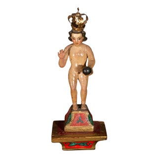 Spanish Colonial Artist, Niño Jesús Salvador del Mundo Sculpture, 17th Century, Wood For Sale