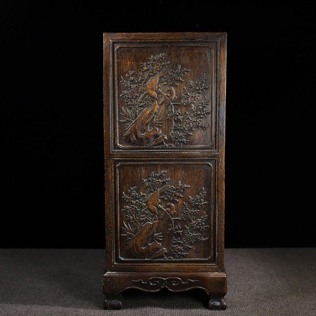 Wood Vintage Rosewood Sliding Door Cabinet With Magpie & Plum Carving For Sale - Image 7 of 10
