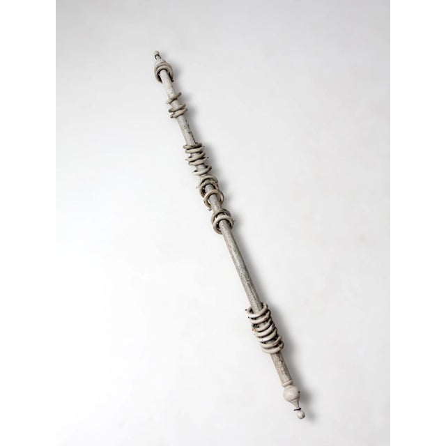 Shabby Chic Antique Painted Wood Curtain Rod With Rings For Sale - Image 3 of 13