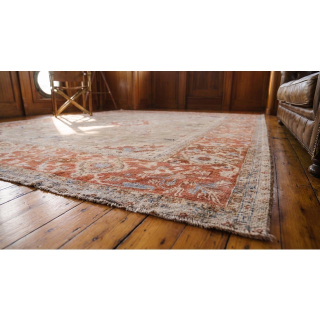 Sand 1880s Tan Sand Medallion Antique Persian Ziegler Sultanabad Rug 10'5" X 10'6" Handknotted Wool Carpet For Sale - Image 8 of 9