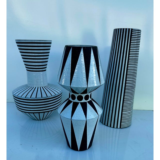 Ceramic Adler Palm Springs Black and White Striped Cylindrical Stoneware Vase For Sale - Image 7 of 7