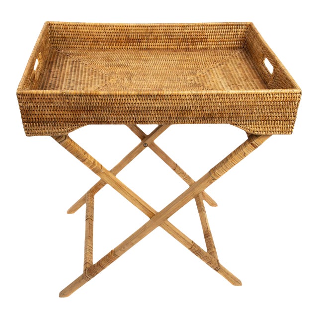 Artifacts Rattan Butler Tray Table in Honey Brown - 25.5" For Sale