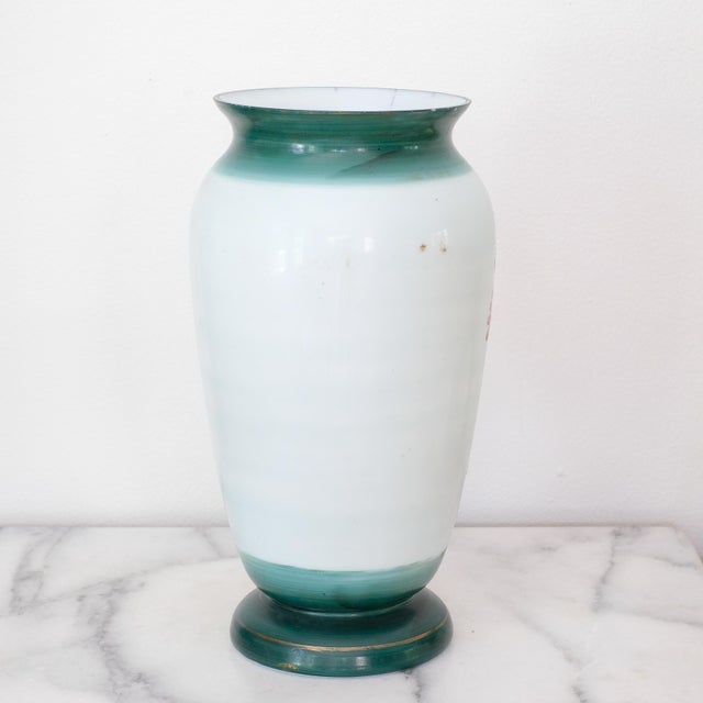 Victorian Antique Floral Motif Opaline Glass Vase For Sale - Image 3 of 3