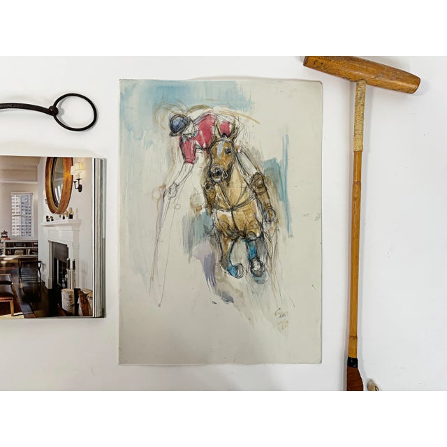 Vintage Abstract Horse Painting Contemporary "Study of a Polo Pony" Mixed Medium Watercolor on Paper, 1990s For Sale In Minneapolis - Image 6 of 9