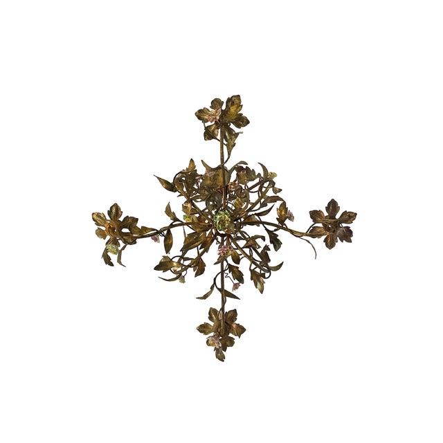 Rococo Golden Floral Lamp in Brass and Porcelain, 1930s For Sale - Image 3 of 9